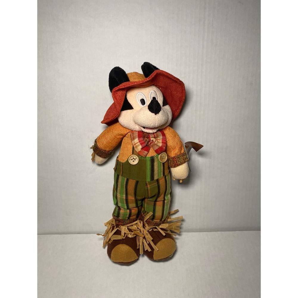 Disney Standing Mickey Mouse Scarecrow Plush Fall Harvest Decor 13 Inch 2015 NEW